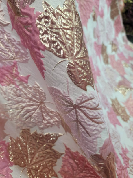 Brocade Jacquard Metallic Pink Maple Leaves