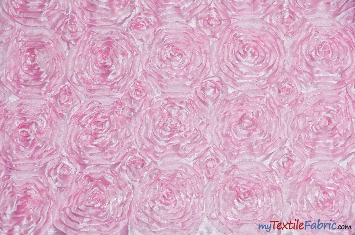 Rosette Satin Polyester Fabric - 3D Satin Floral Embroidery, 52/54" Width (Yards, Bolts, Sample Swatch)