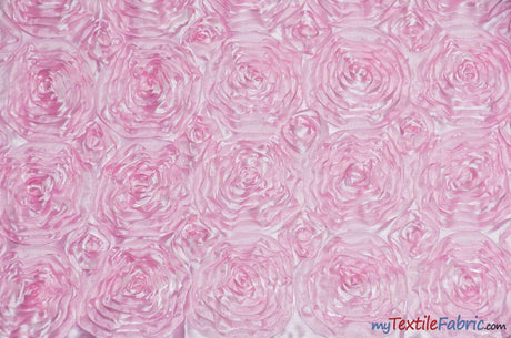 Rosette Satin Polyester Fabric - 3D Satin Floral Embroidery, 52/54" Width (Yards, Bolts, Sample Swatch)