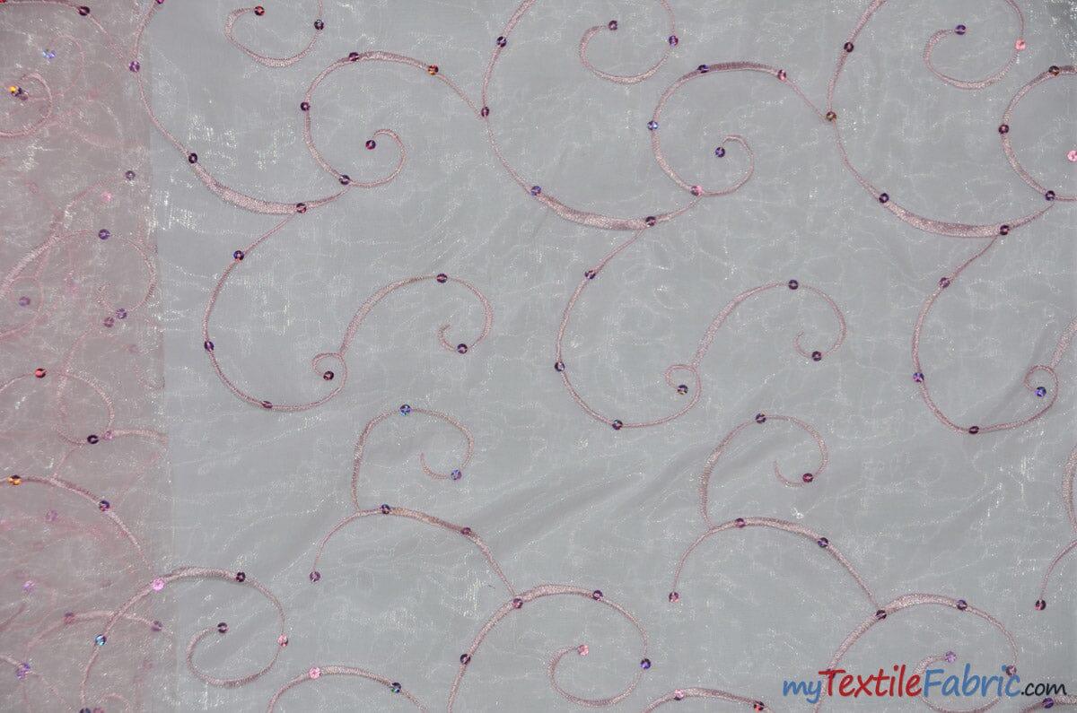 Ferial Organza Embroidery Polyester Fabric - Embroidered Floral Sheer With Sequins, 52/54" Width, Multiple Colors (1 Yard)