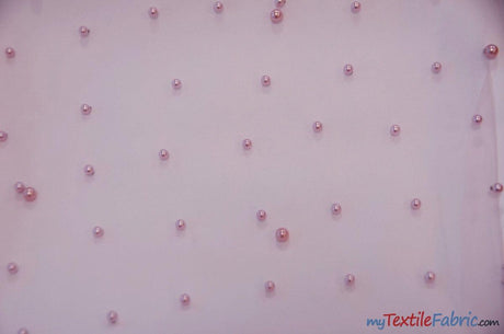 Very Soft Tulle With Pearls Polyester Fabric - Sheer Beaded Tulle, 52" Width (1 Yard)