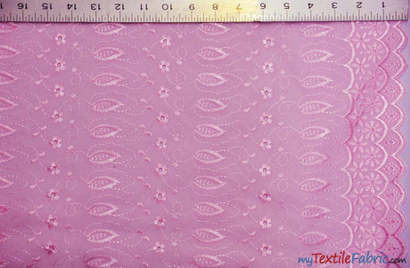 Polyester Cotton Eyelet Embroidery Fabric - Double Sided Border, 45" Wide, Multiple Colors (1 Yard)