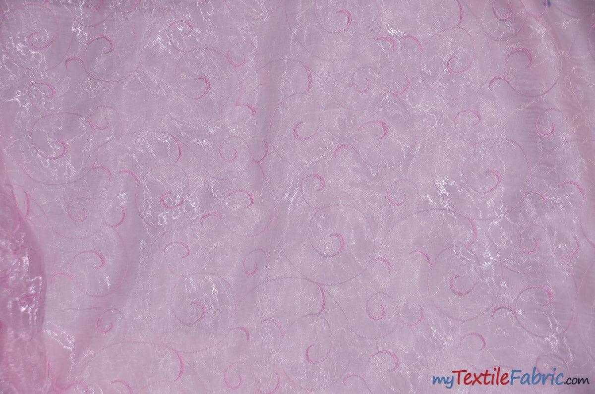 Swirl Organza Polyester Fabric - Embroidered Swirl Sheer, 52/54" Width, Multiple Colors (1 Yard)
