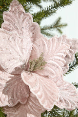 20" x 13" Pink Velvet & Glitter Poinsettia Stem
