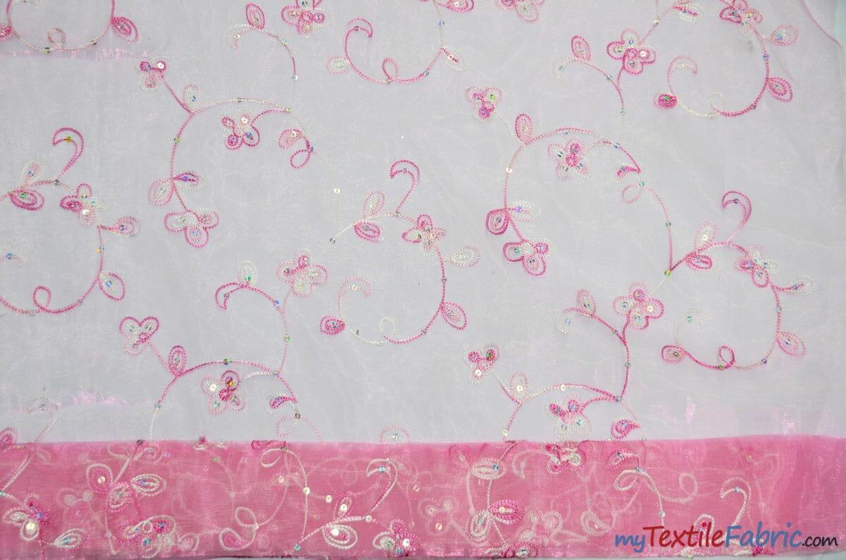 Dahlia Organza Embroidery Polyester Fabric - Embroidered Floral Sheer With Sequins Embellishment, 54" Width (1 Yard)