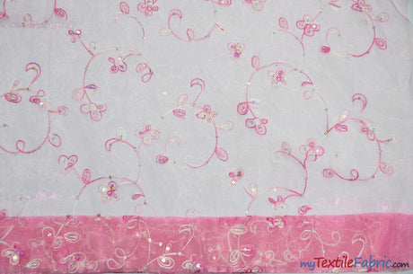 Dahlia Organza Embroidery Polyester Fabric - Embroidered Floral Sheer With Sequins Embellishment, 54" Width (1 Yard)