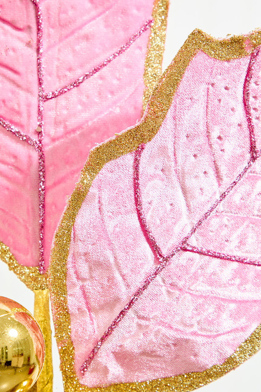 30" Holly Leaves Spray - Pink & Gold