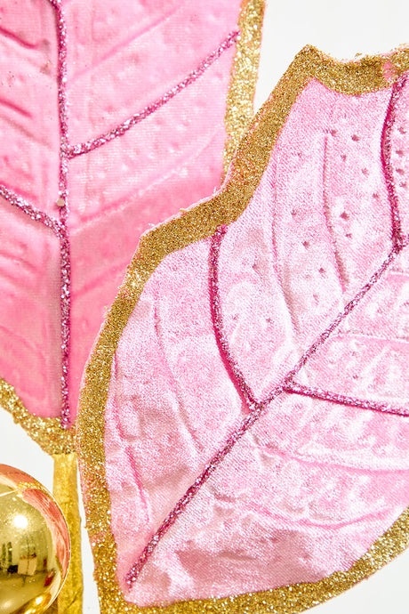 30" Holly Leaves Spray - Pink & Gold