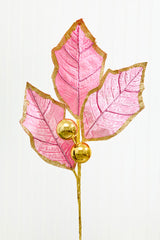 30" Holly Leaves Spray - Pink & Gold