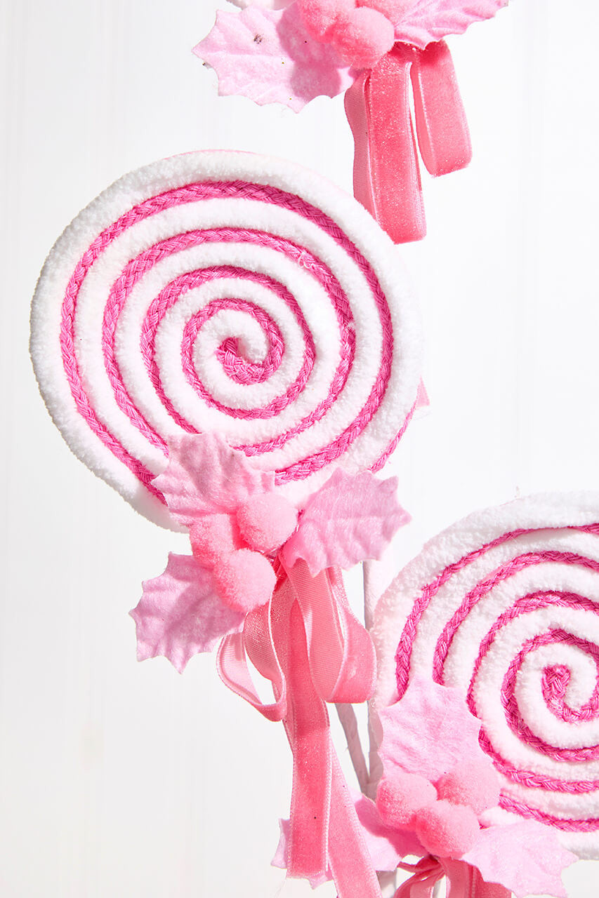 24 Inch Pink Lollipop Spray – Whimsical Candy-Inspired Holiday Charm