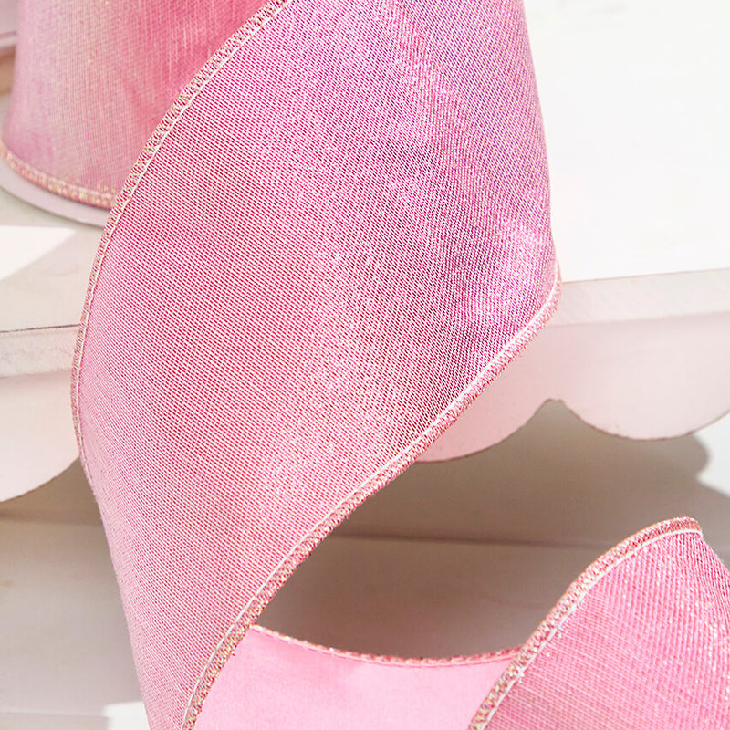 4 Inchx 5 Yard Pink Splash with Fused Tissue Back Ribbon Decorative Wired Craft Ribbon
