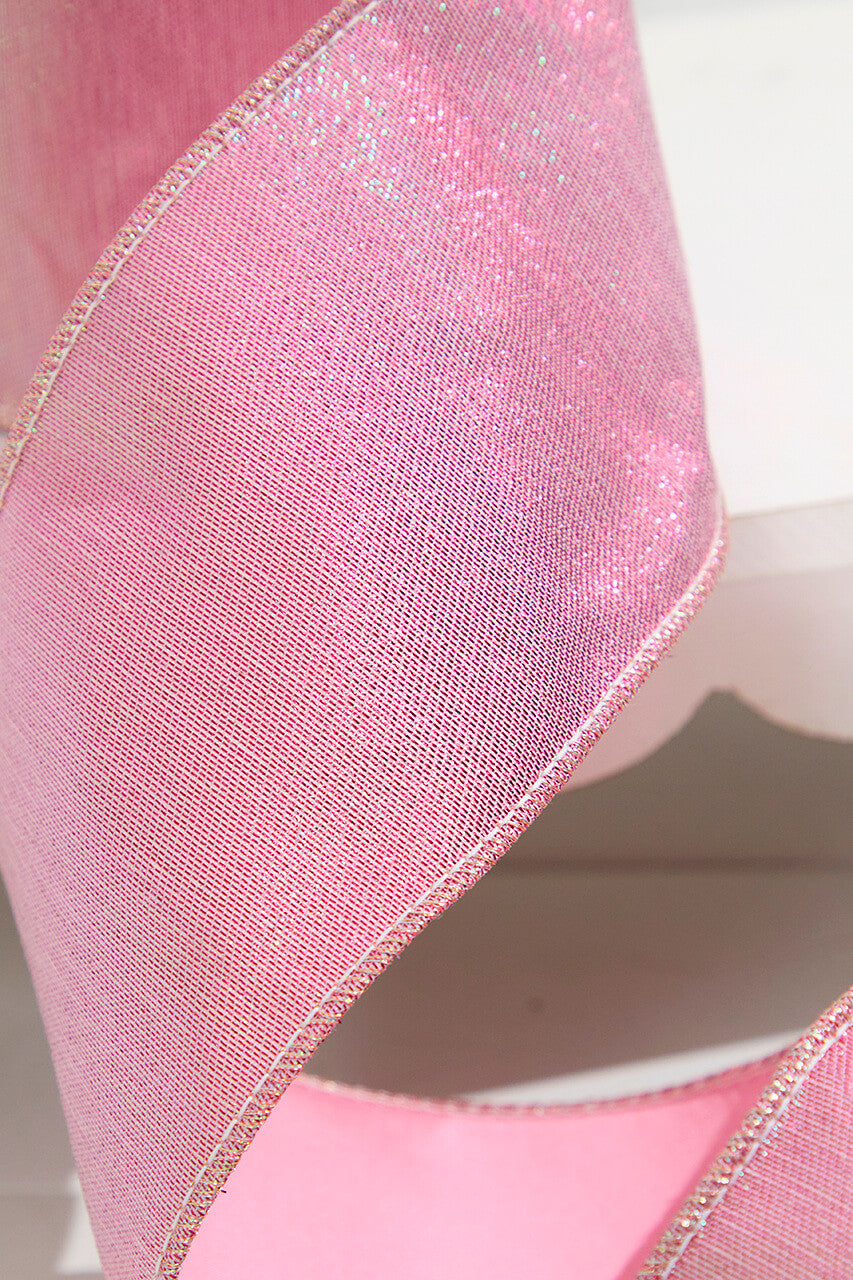 4 Inchx 5 Yard Pink Splash with Fused Tissue Back Ribbon Decorative Wired Craft Ribbon