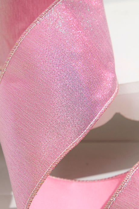 4 Inchx 5 Yard Pink Splash with Fused Tissue Back Ribbon Decorative Wired Craft Ribbon