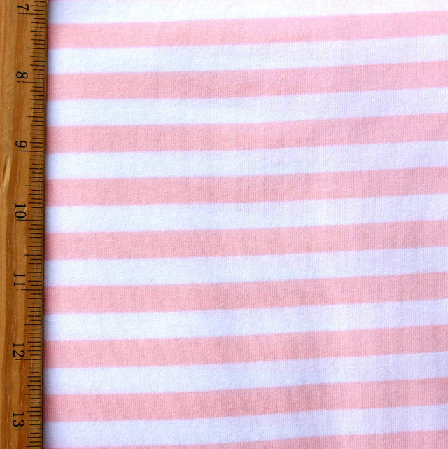 Cotton Lycra Pink and White Stripe Knit Fabric