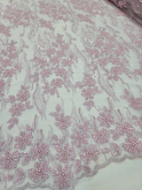 Beaded Lace Embroidery Pink Lilac Mesh