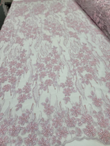Beaded Lace Embroidery Pink Lilac Mesh