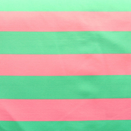 Nylon Lycra Swim Fabric Pink and Green Wide Stripe