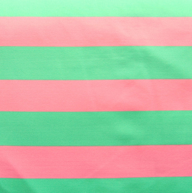 Nylon Lycra Swim Fabric Pink and Green Wide Stripe