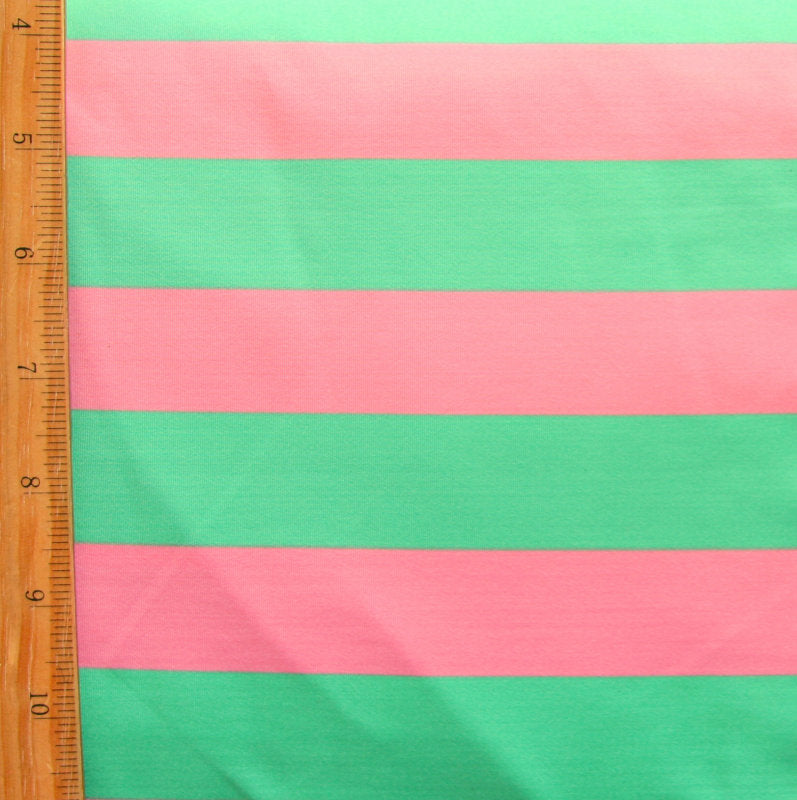 Nylon Lycra Swim Fabric Pink and Green Wide Stripe