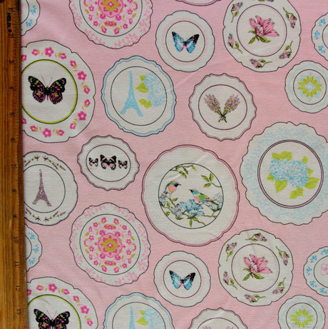 Cotton Lycra Knit Fabric Pink Plate DuJour 28" Remnant