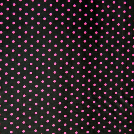 Swim Knit Nylon Spandex Pink Polka Dots on Black
