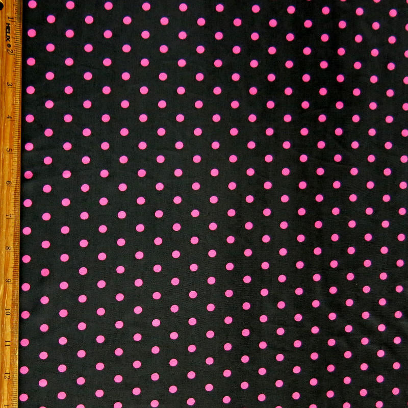 Swim Knit Nylon Spandex Pink Polka Dots on Black