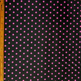 Swim Knit Nylon Spandex Pink Polka Dots on Black