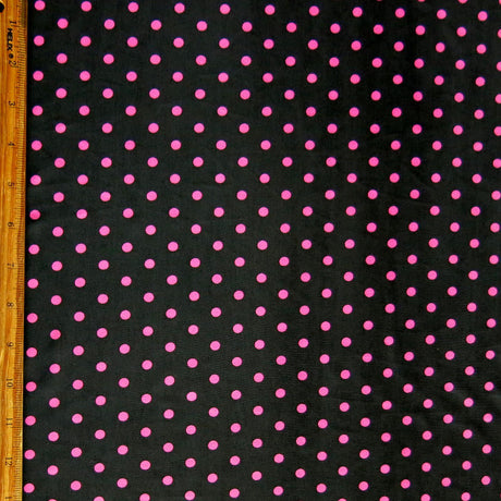 Swim Knit Nylon Spandex Pink Polka Dots on Black