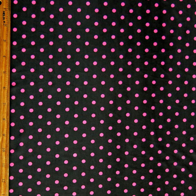Swim Knit Nylon Spandex Pink Polka Dots on Black
