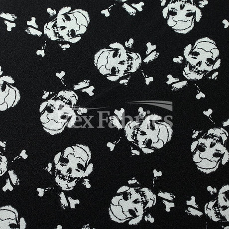 Pirates Flag Nylon Spandex Fabric - Black Skull Print, 58/60" Width (1 Yard)