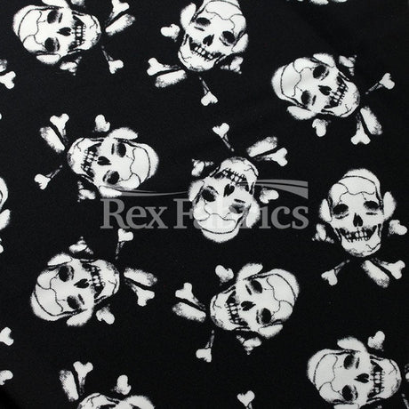 Pirates Flag Nylon Spandex Fabric - Black Skull Print, 58/60" Width (1 Yard)