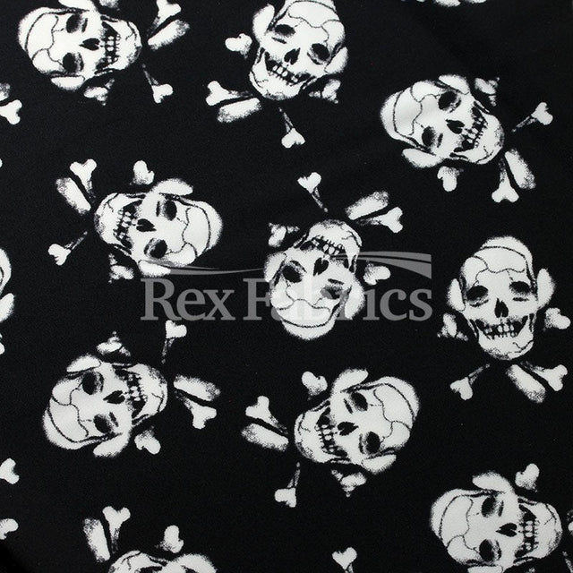 Pirates Flag Nylon Spandex Fabric - Black Skull Print, 58/60" Width (1 Yard)
