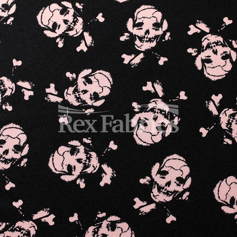 Pirates Flag Nylon Spandex Fabric - Black Skull Print, 58/60" Width (1 Yard)