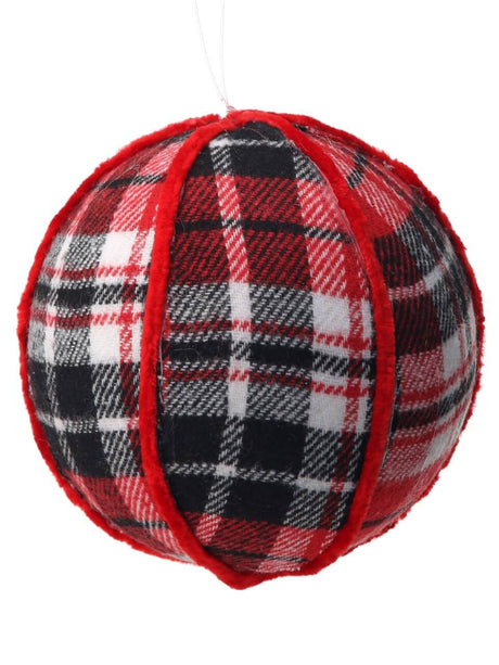 Fabric Plaid Ball Ornament 4 Inch Red Black Christmas Tree Decor