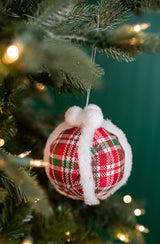5” Glitter Fur Edge Plaid Ball Ornament