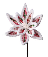 24” x 13" Glitter Fur Edge Plaid Poinsettia Stem