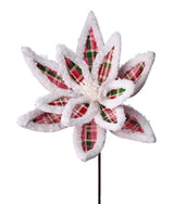 24 Inch x 13 Inch Glitter Fur Edge Plaid Poinsettia Stem