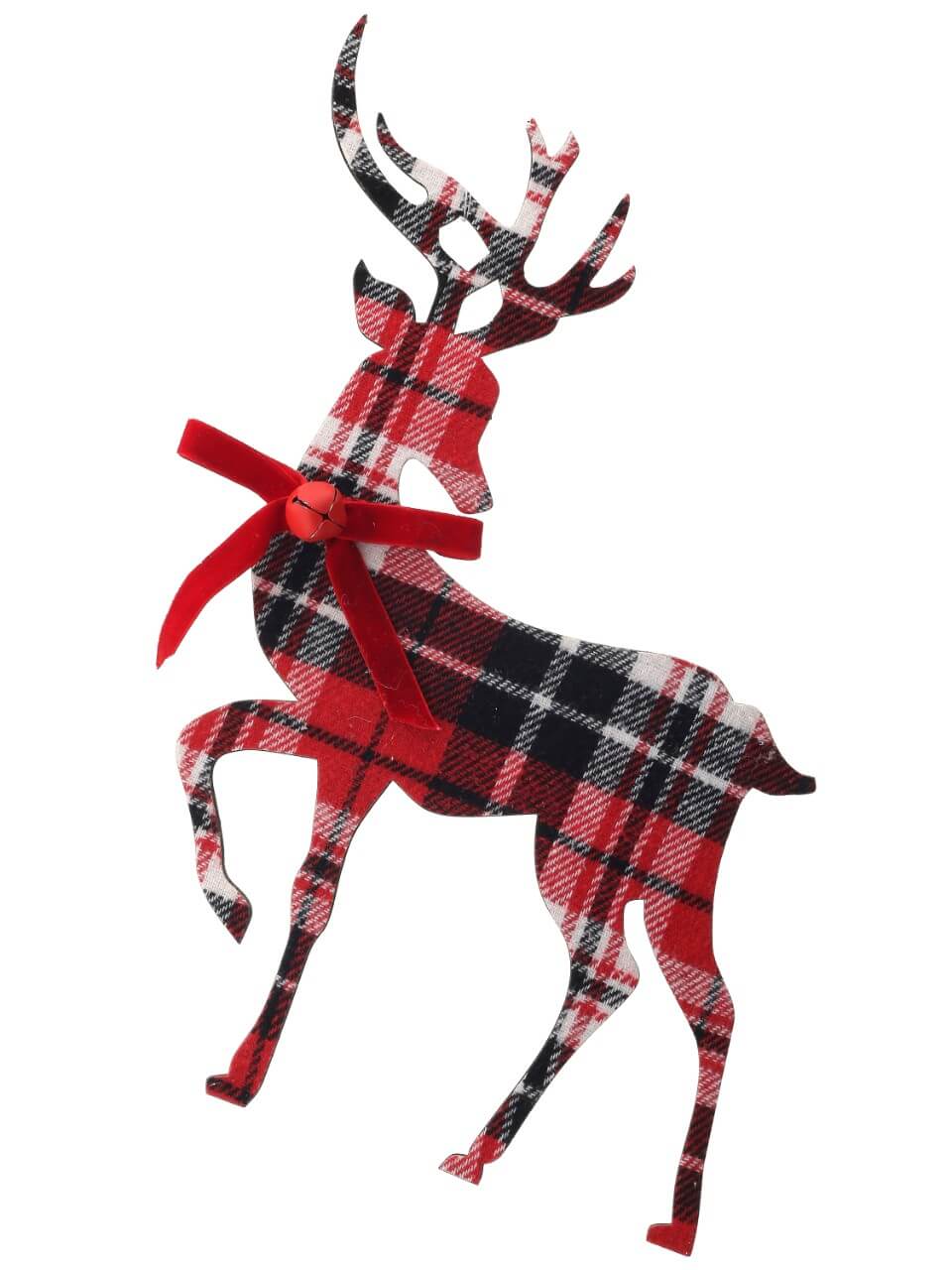 11” MDF Fabric Plaid Deer Ornament
