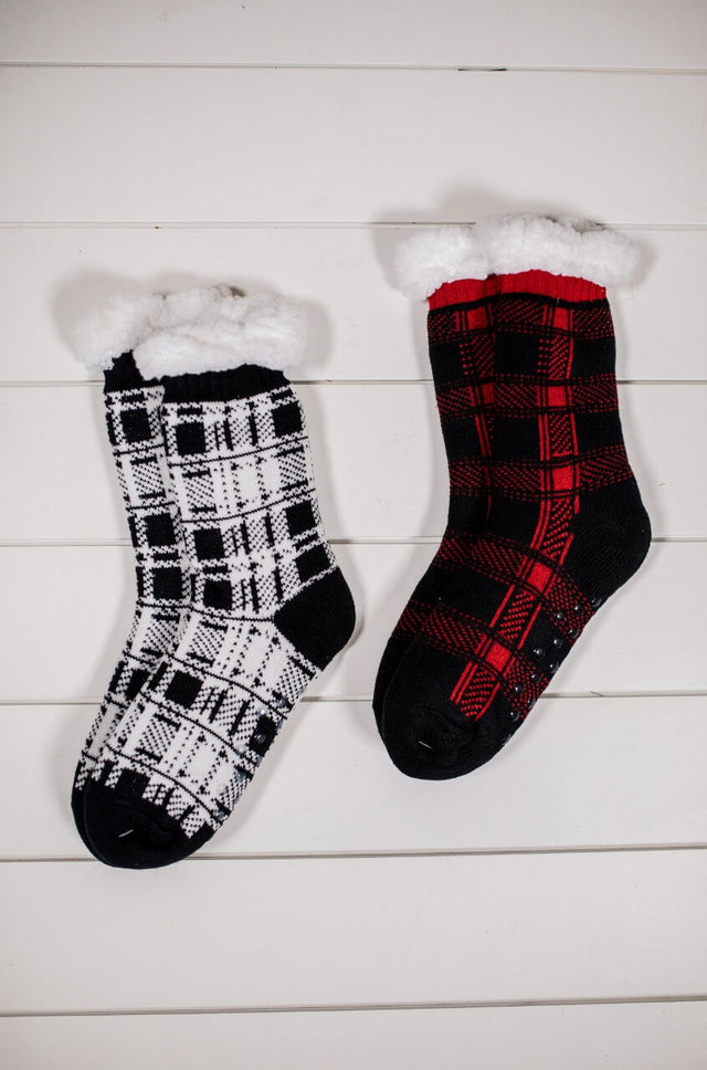 Scottish Plaid Thermal Slipper Socks with Non-Slip Grippers