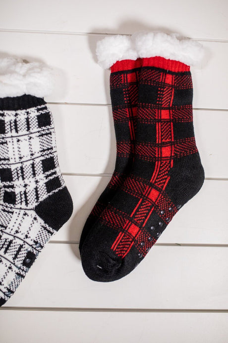 Scottish Plaid Thermal Slipper Socks with Non-Slip Grippers