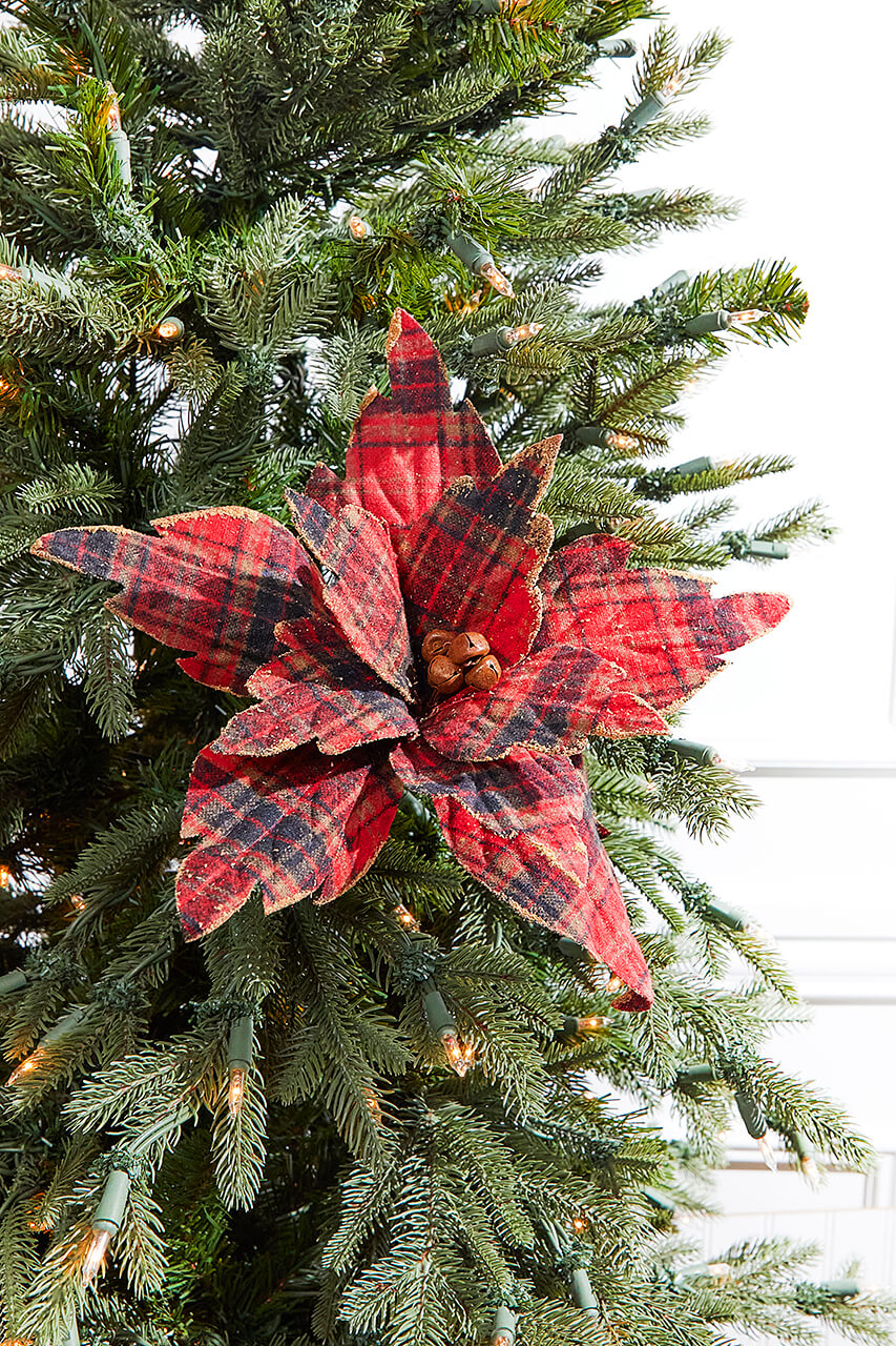 22" x 14" Plaid Poinsettia Stem