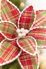 19" x 12" Red & Green Plaid Poinsettia Pick