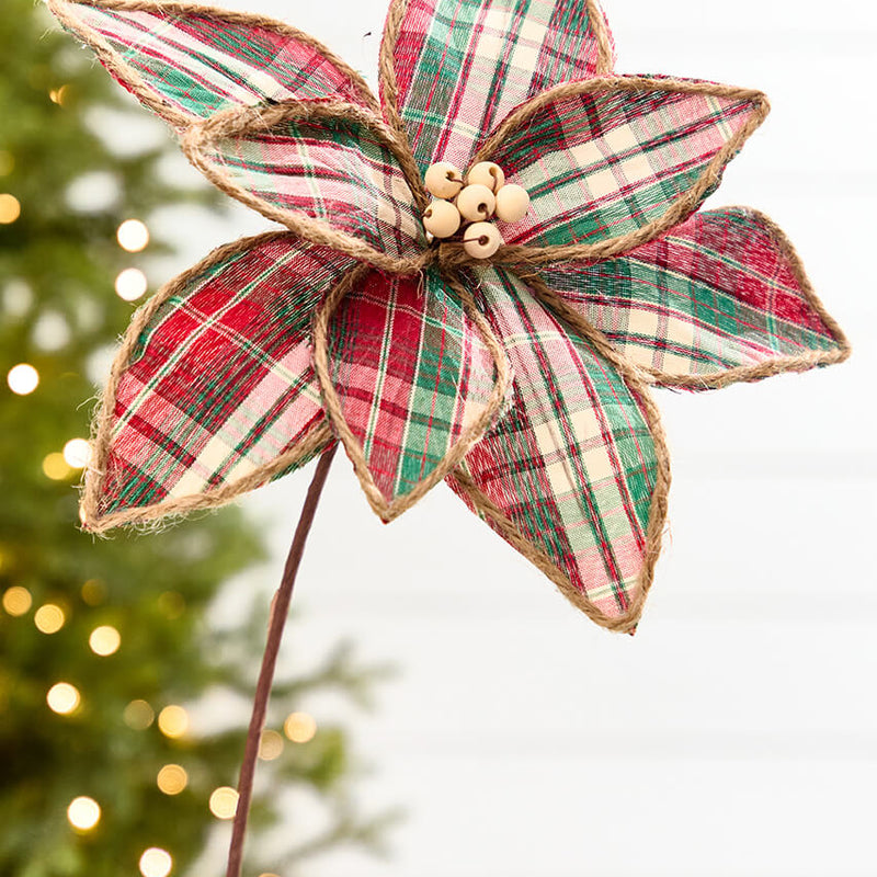 19" x 12" Plaid Poinsettia Stem