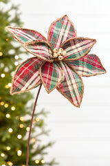 19" x 12" Plaid Poinsettia Stem