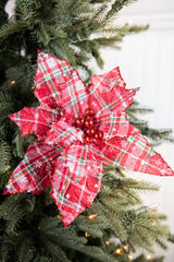 23” Plaid Glitter Poinsettia Stem