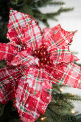 23” Plaid Glitter Poinsettia Stem