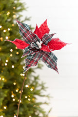 19" x 13" Red Plaid Poinsettia Pick