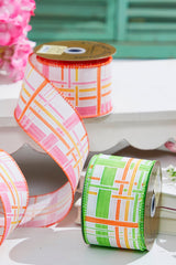 2.5" x 10 Yard Pink/Orange Plaid Ribbon