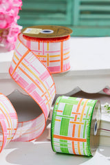 2.5"x 10 Yards Green Plaid Ribbon Fresh Wired Spring Craft Ribbon
