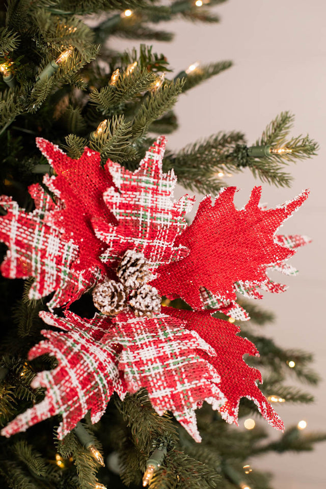 22” Plaid Poinsettia Stem White